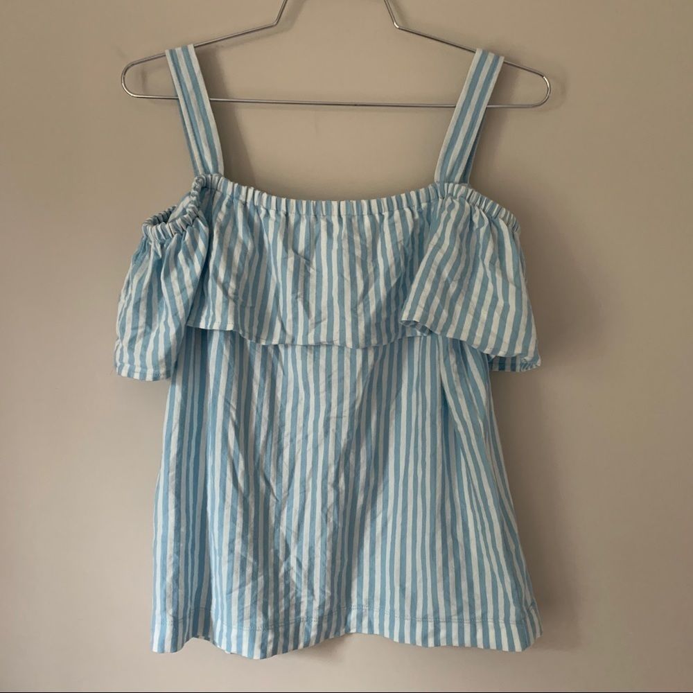 New Blue & White Off the Shoulder Top Size XXS